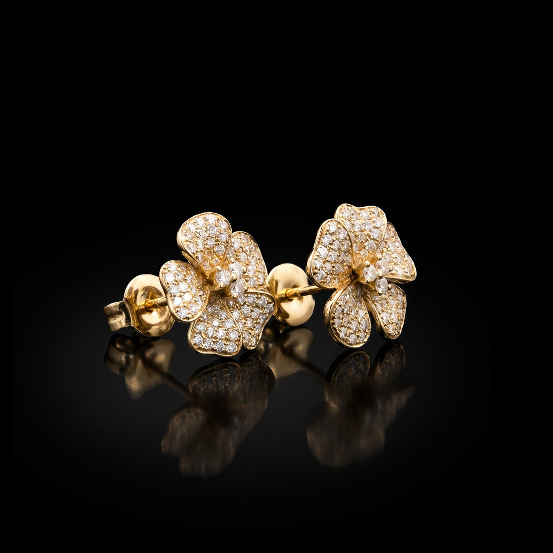 Pavé Diamond Flower Stud Earrings