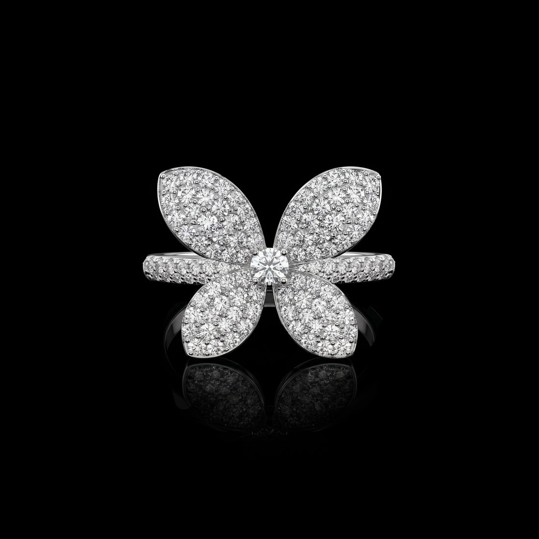 Pavé Diamond Petal Flower Ring