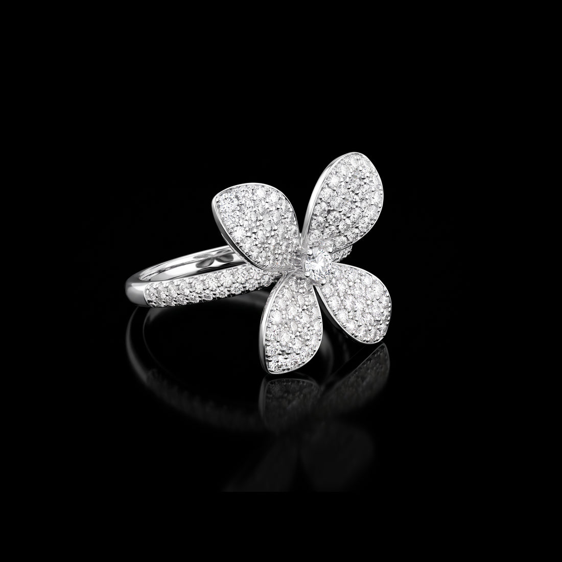 Pavé Diamond Petal Flower Ring