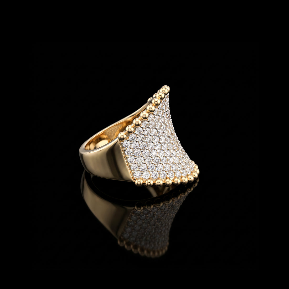 Beaded Border Pavé Diamond Ring