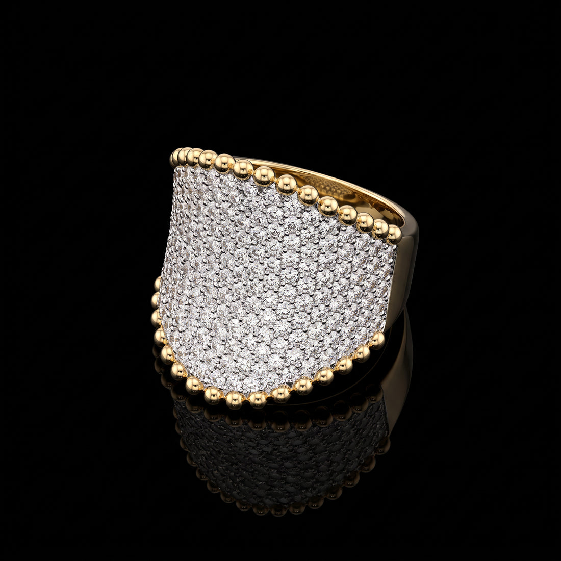 Beaded Border Pavé Diamond Ring