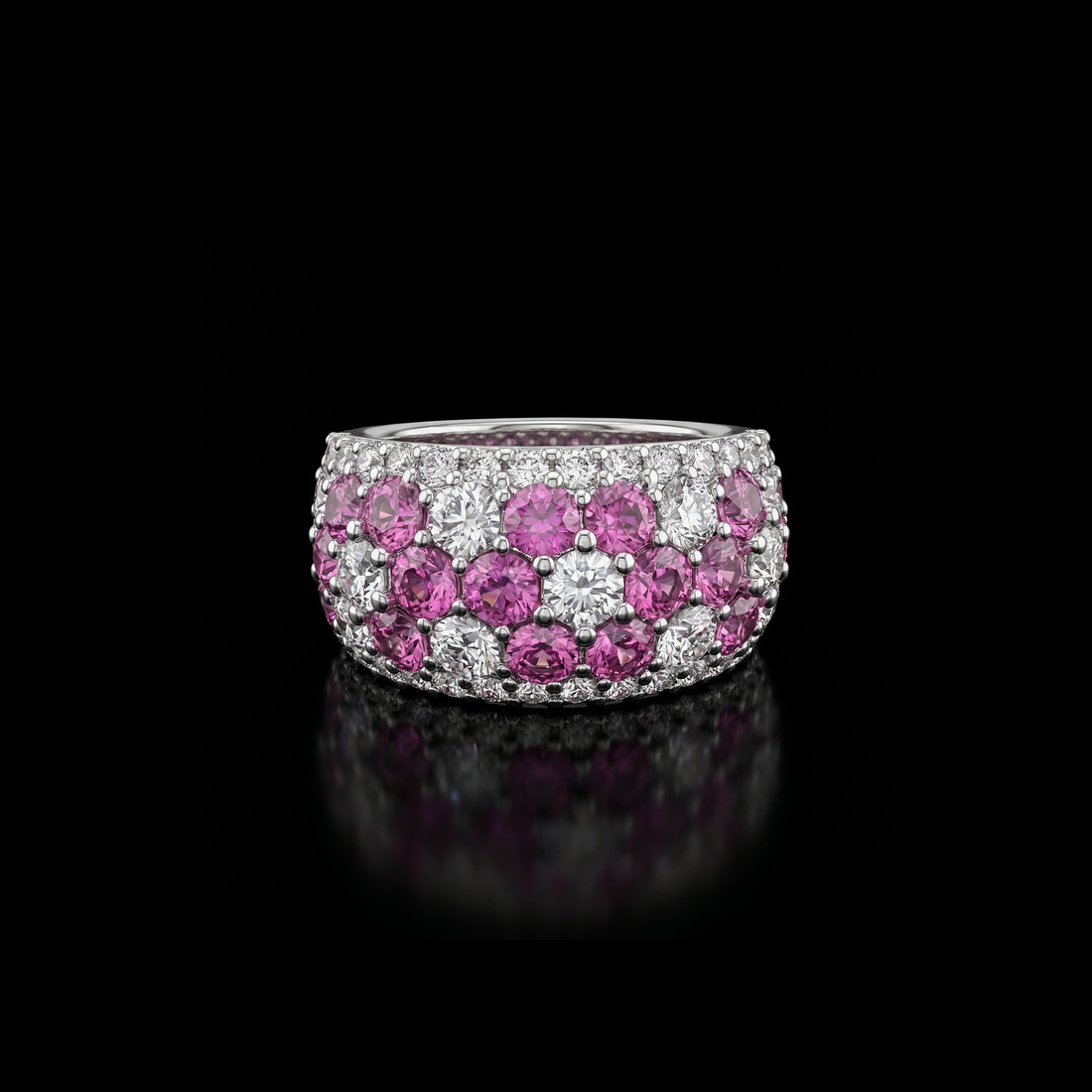 Pink Sapphire and Diamond Pavé Vintage Ring
