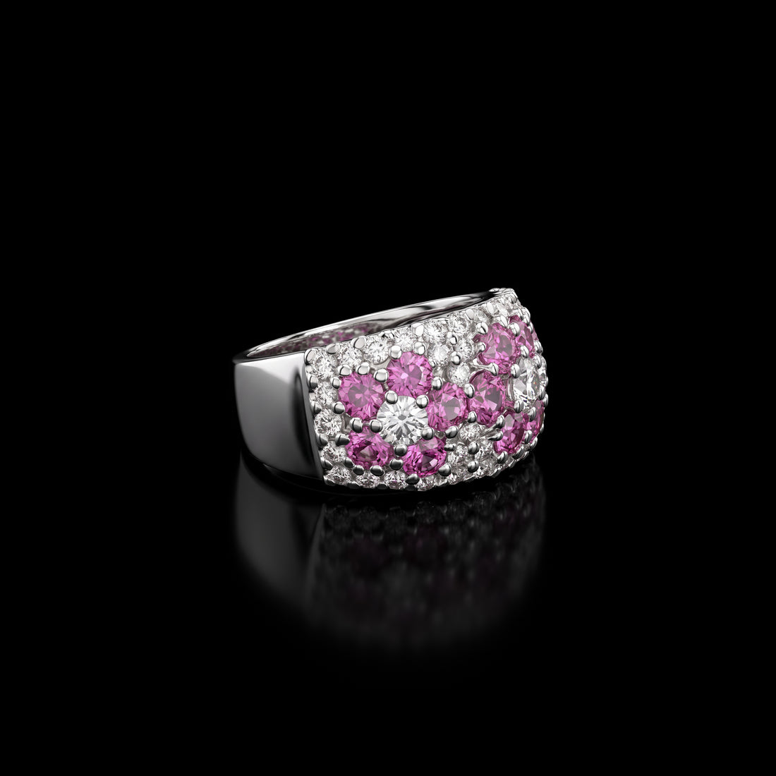 Pink Sapphire and Diamond Pavé Vintage Ring