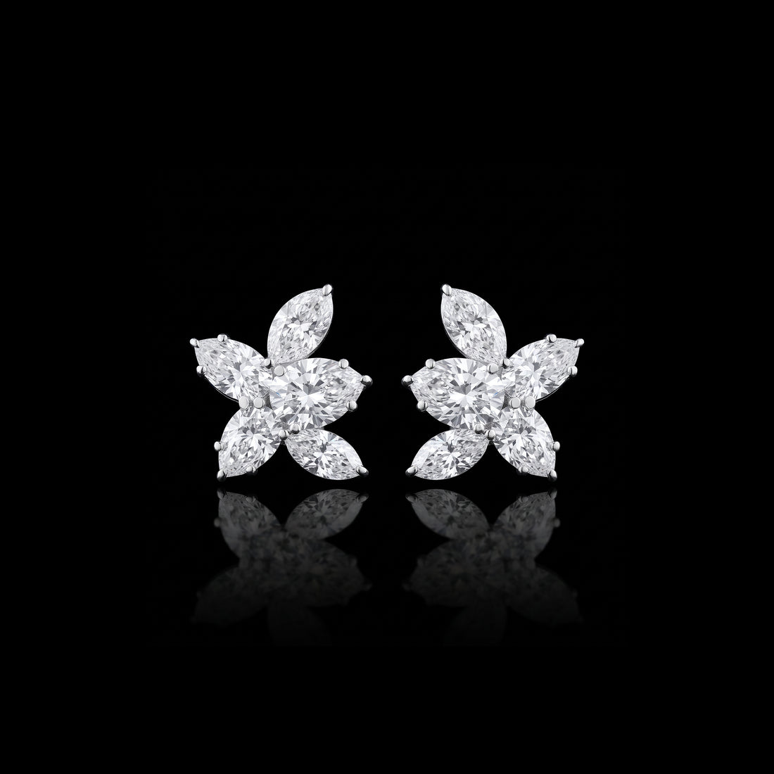 Pear Shaped Diamond Flower Earrings