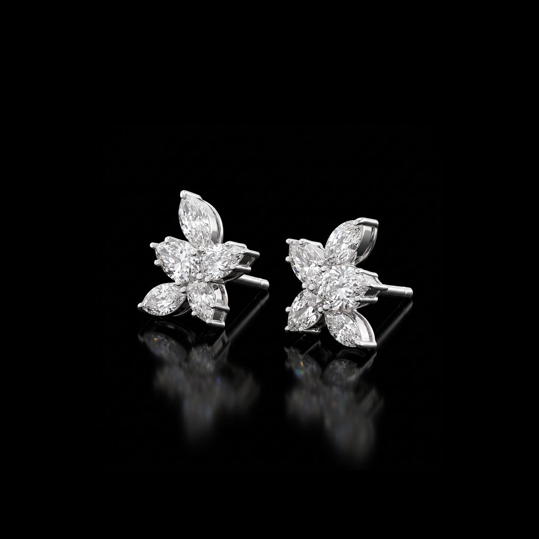 Pear Shaped Diamond Flower Earrings