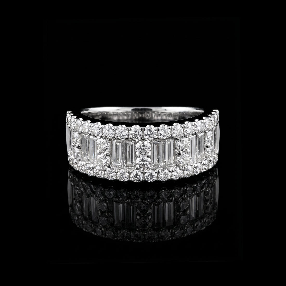 Staggered Double  Baguette and Pavé Diamond Ring