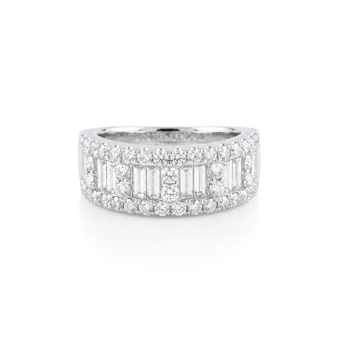 Staggered Double  Baguette and Pavé Diamond Ring