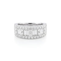 Staggered Double  Baguette and Pavé Diamond Ring