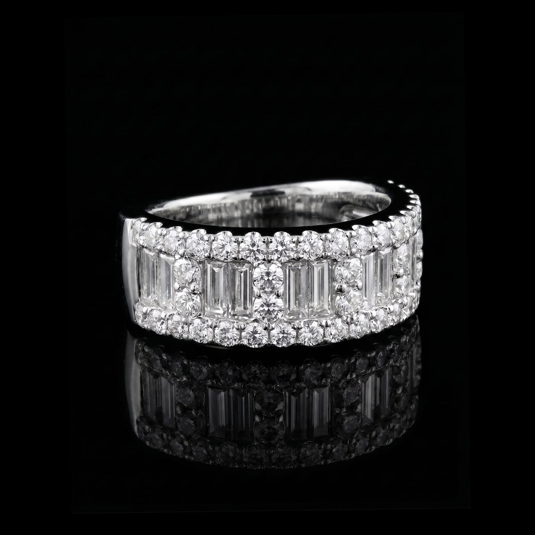 Staggered Double  Baguette and Pavé Diamond Ring