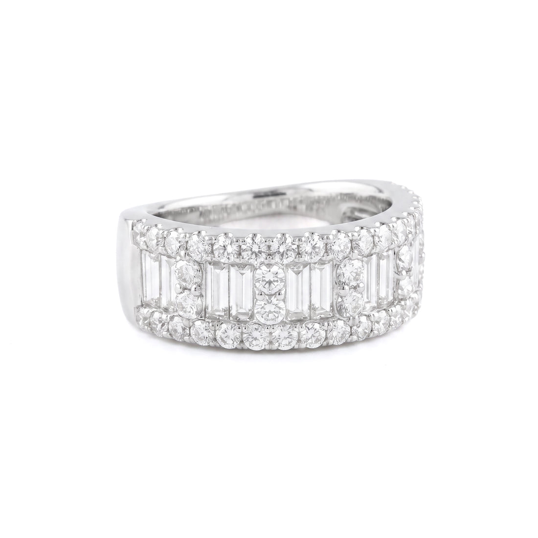 Staggered Double  Baguette and Pavé Diamond Ring