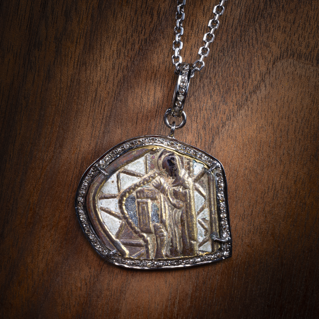 Russian Orthodox Enameled Mother God Medallion