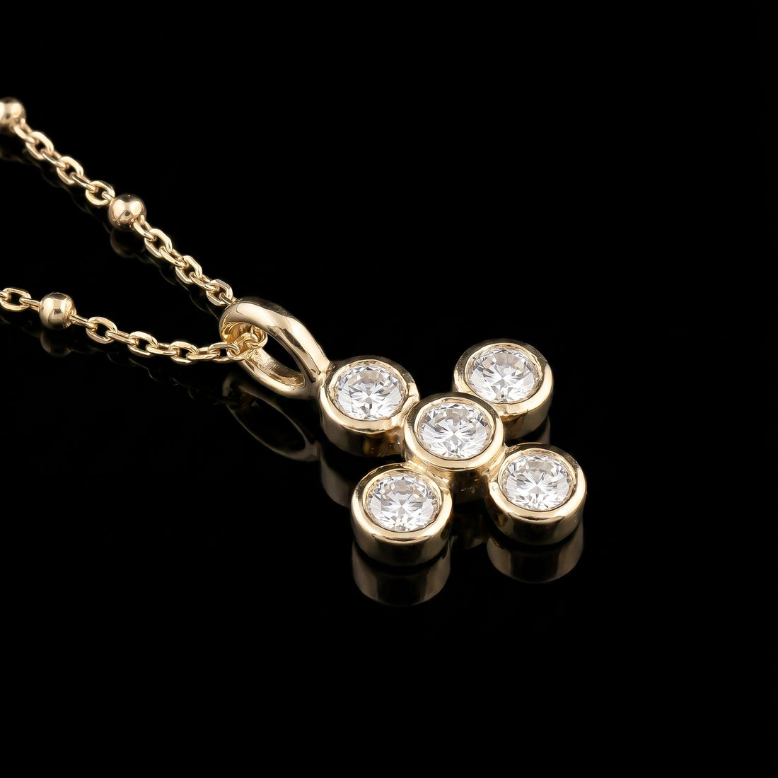 18K YG Small Cross Pendant with 5 Diamonds, 0.47CT