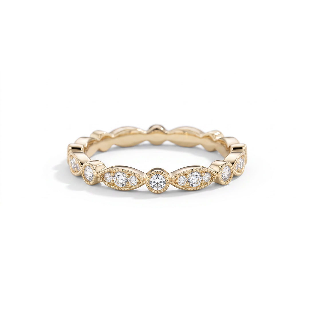Scalloped Edge White Round Diamond Band