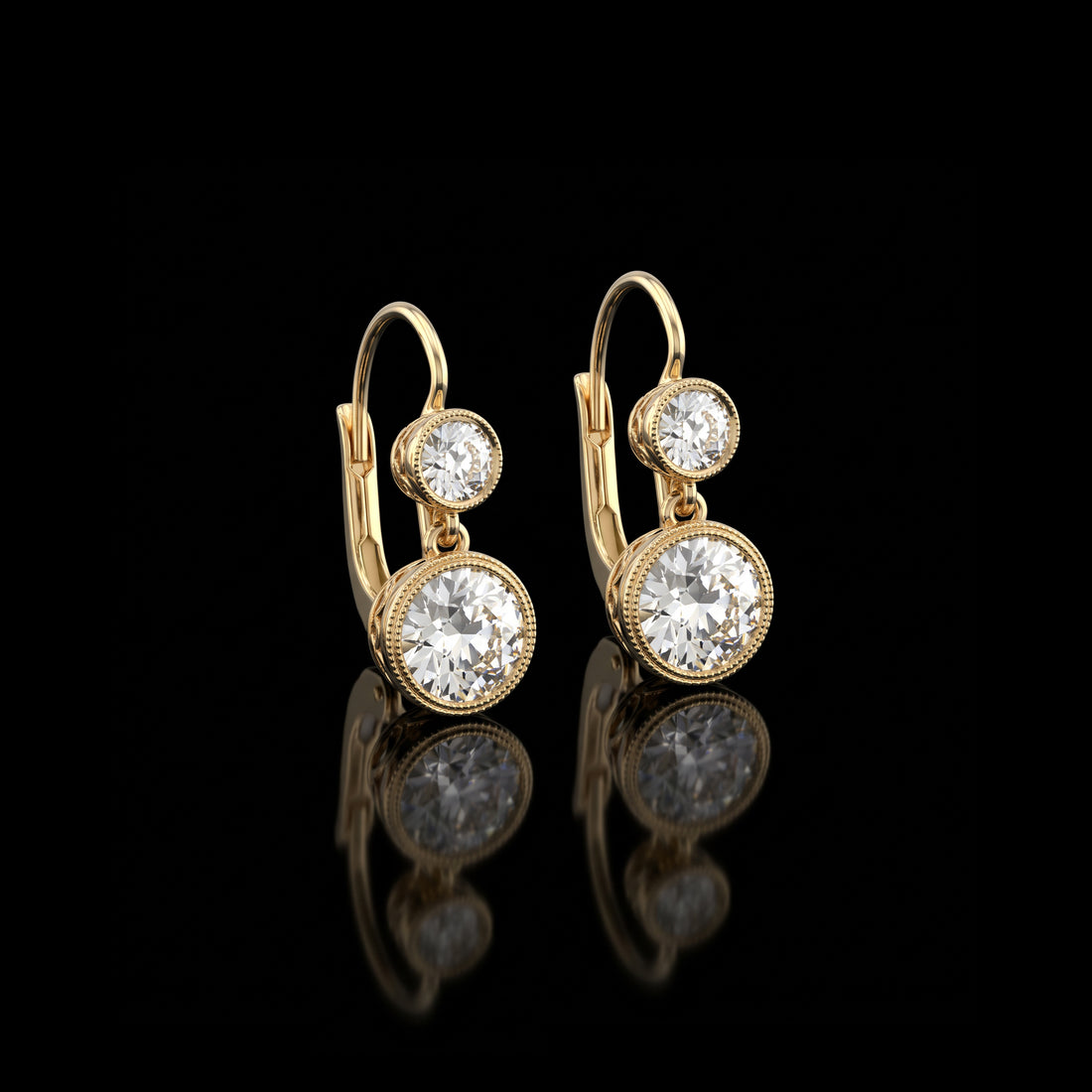 Old European Diamond Double Drop Earrings