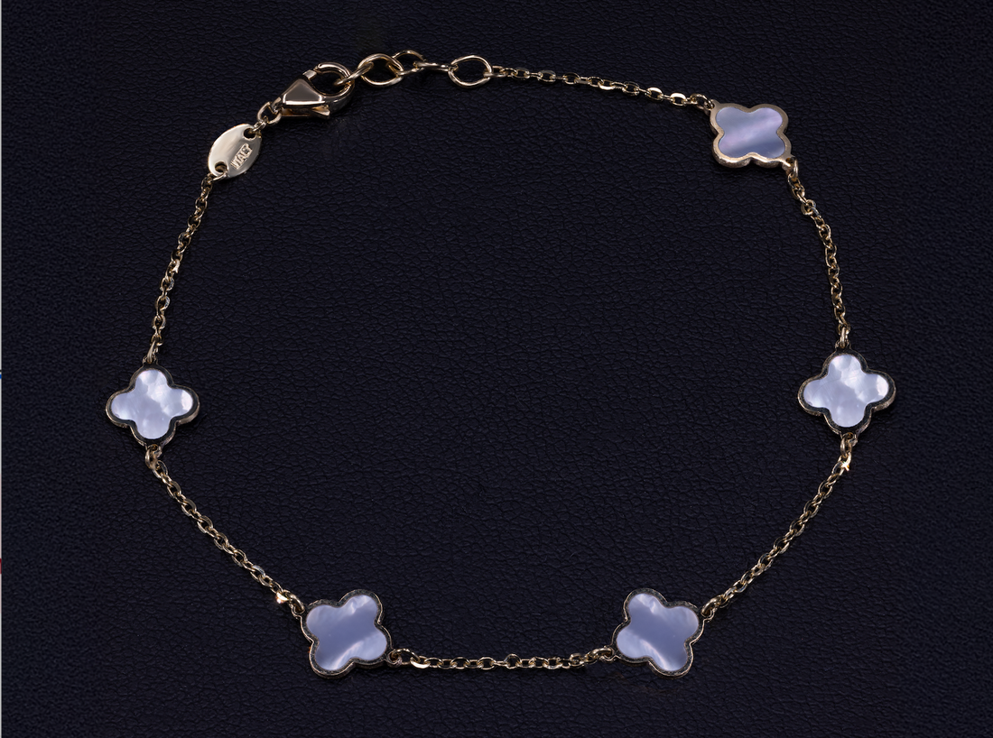 Mother of Pearl Clover Bracelet 14k