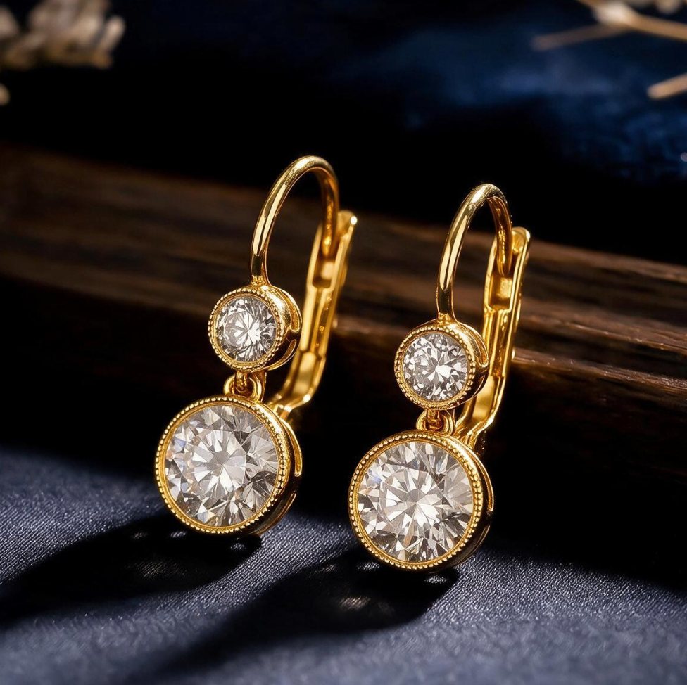 2.94 Ct. Diamond Earrings Double Drop,  .85 Ct. Old Euro JVS2, .91 Ct. Old Euro
