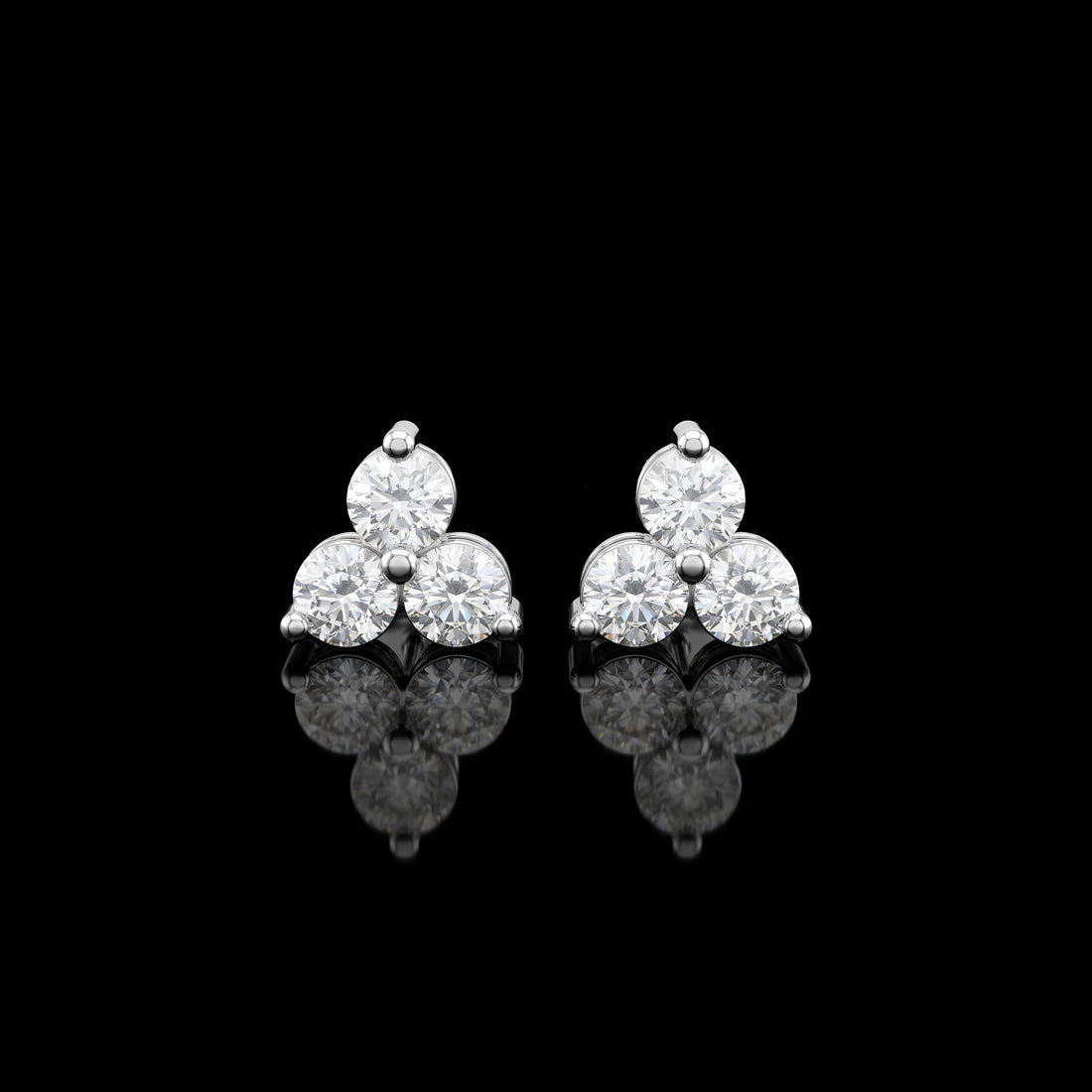 Three Stone Diamond Stud Earrings
