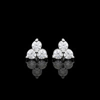 Three Stone Diamond Stud Earrings