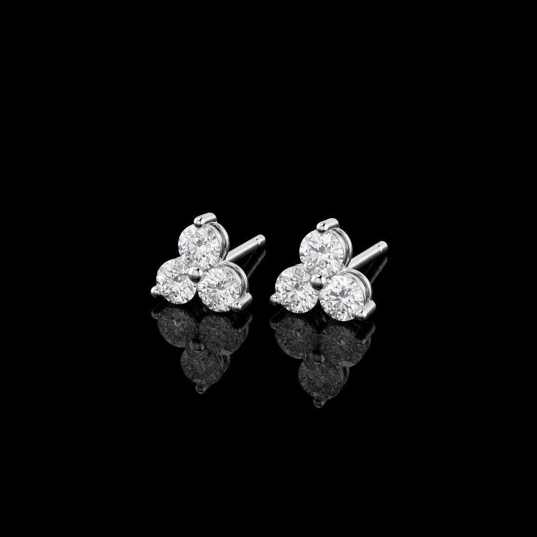 Three Stone Diamond Stud Earrings