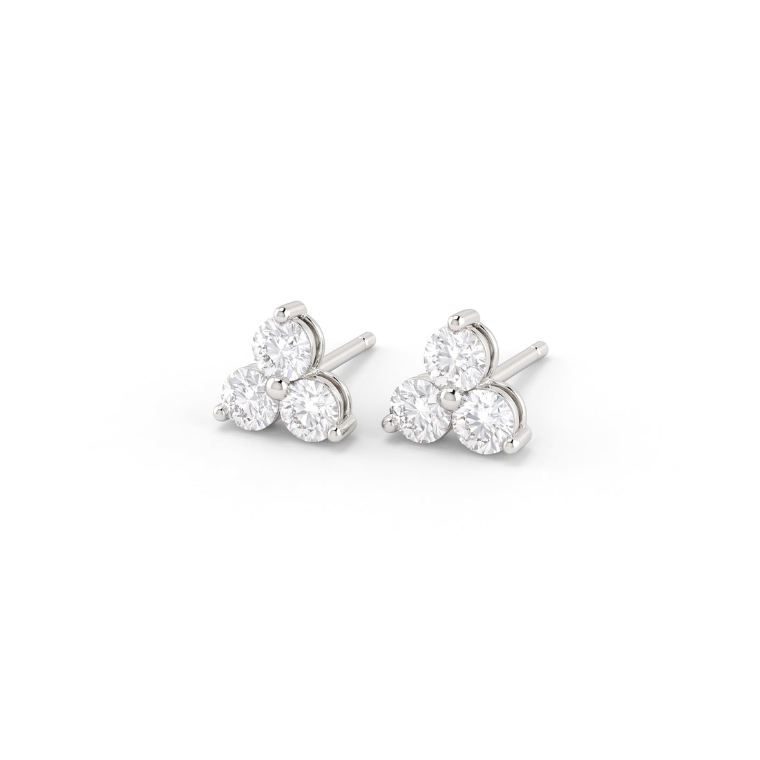 Three Stone Diamond Stud Earrings