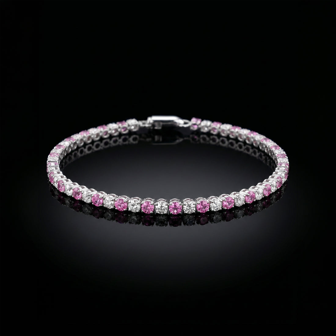 14K Diamond and Pink Sapphire Tennis Bracelet