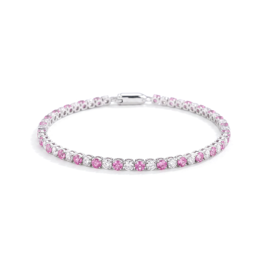 14K Diamond and Pink Sapphire Tennis Bracelet