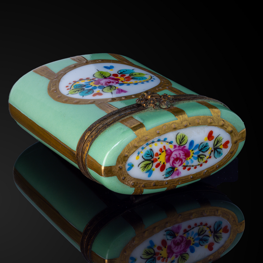 Antique Limoge Pill Box Handpainted with Gold Accents
