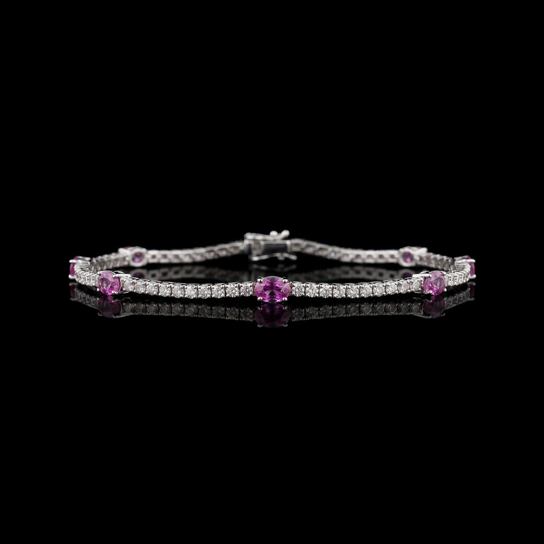 14K WG Diamond and Pink Sapphire Tennis Bracelet