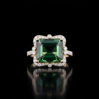 14K YG Green Tourmaline and Diamond Ring, 5.70CT