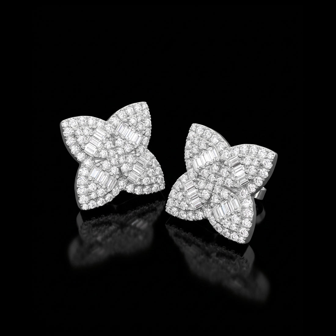 Quatrefoil Clover Diamond Earrings | White Gold
