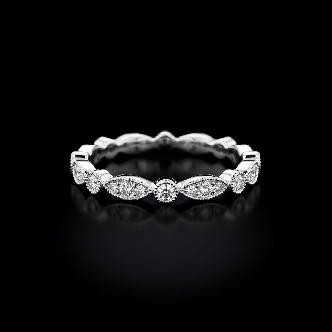 Scalloped Bezel Diamond Band | White Gold