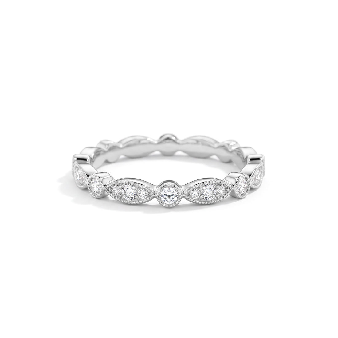 Scalloped Bezel Diamond Band | White Gold