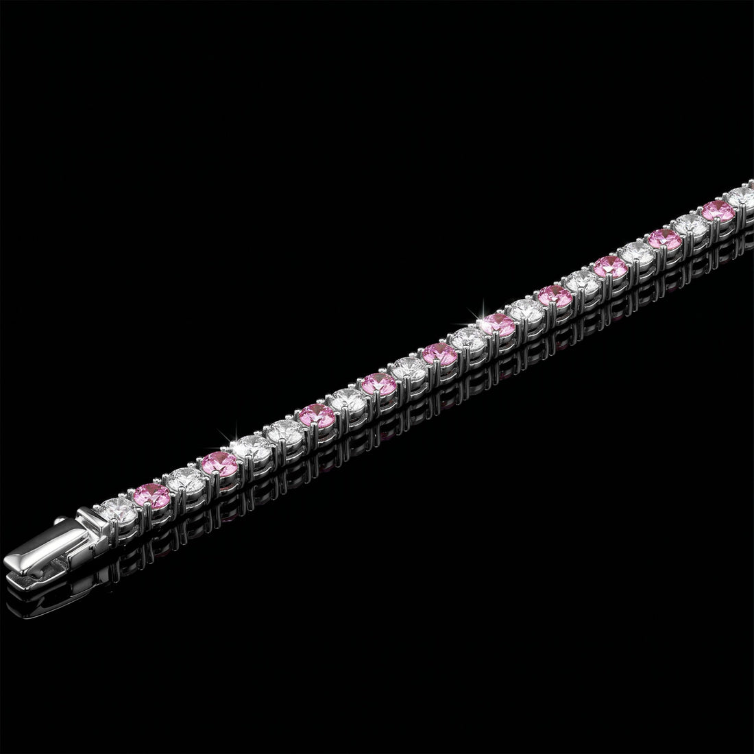 14K Diamond and Pink Sapphire Tennis Bracelet