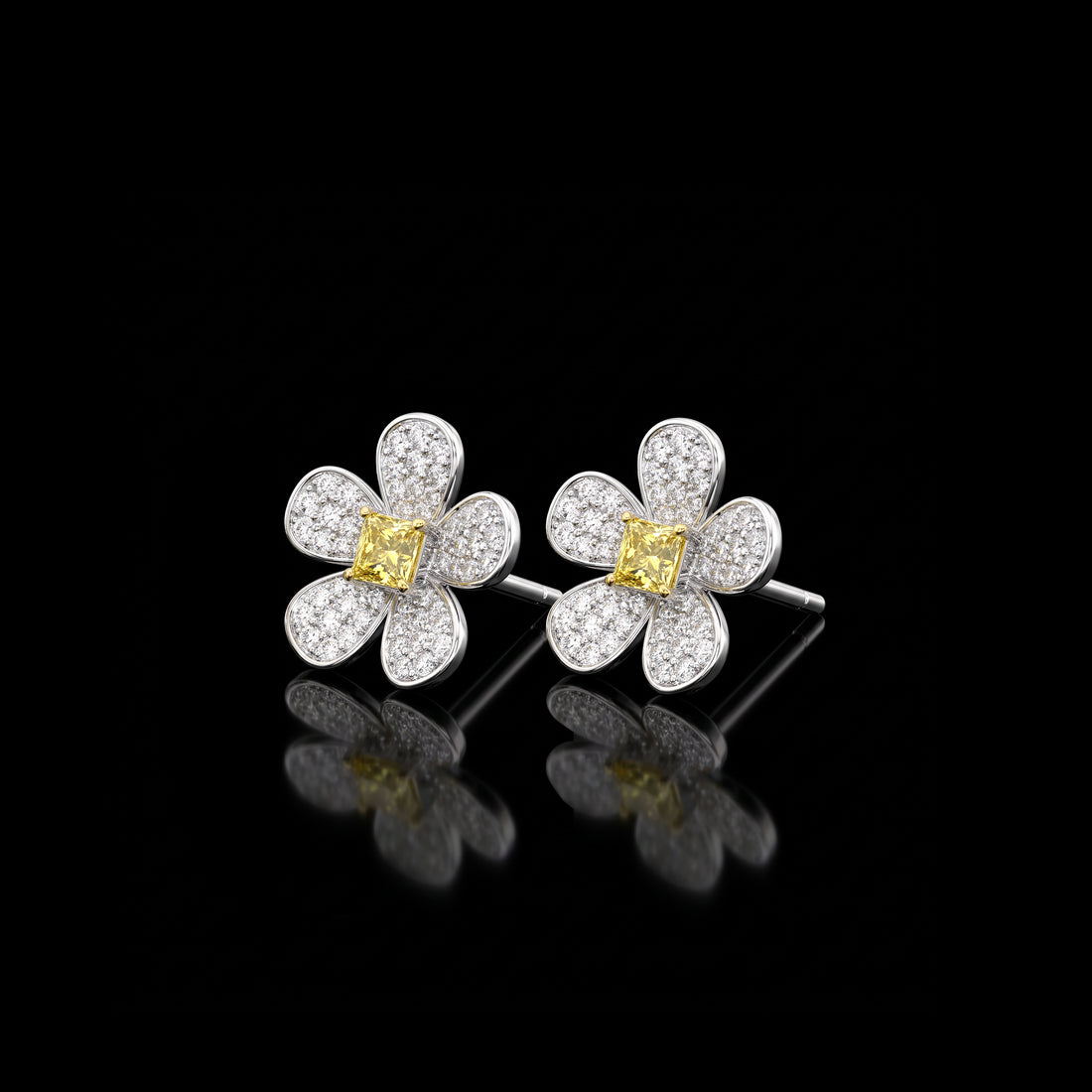 Yellow Diamond Center Flower Earrings