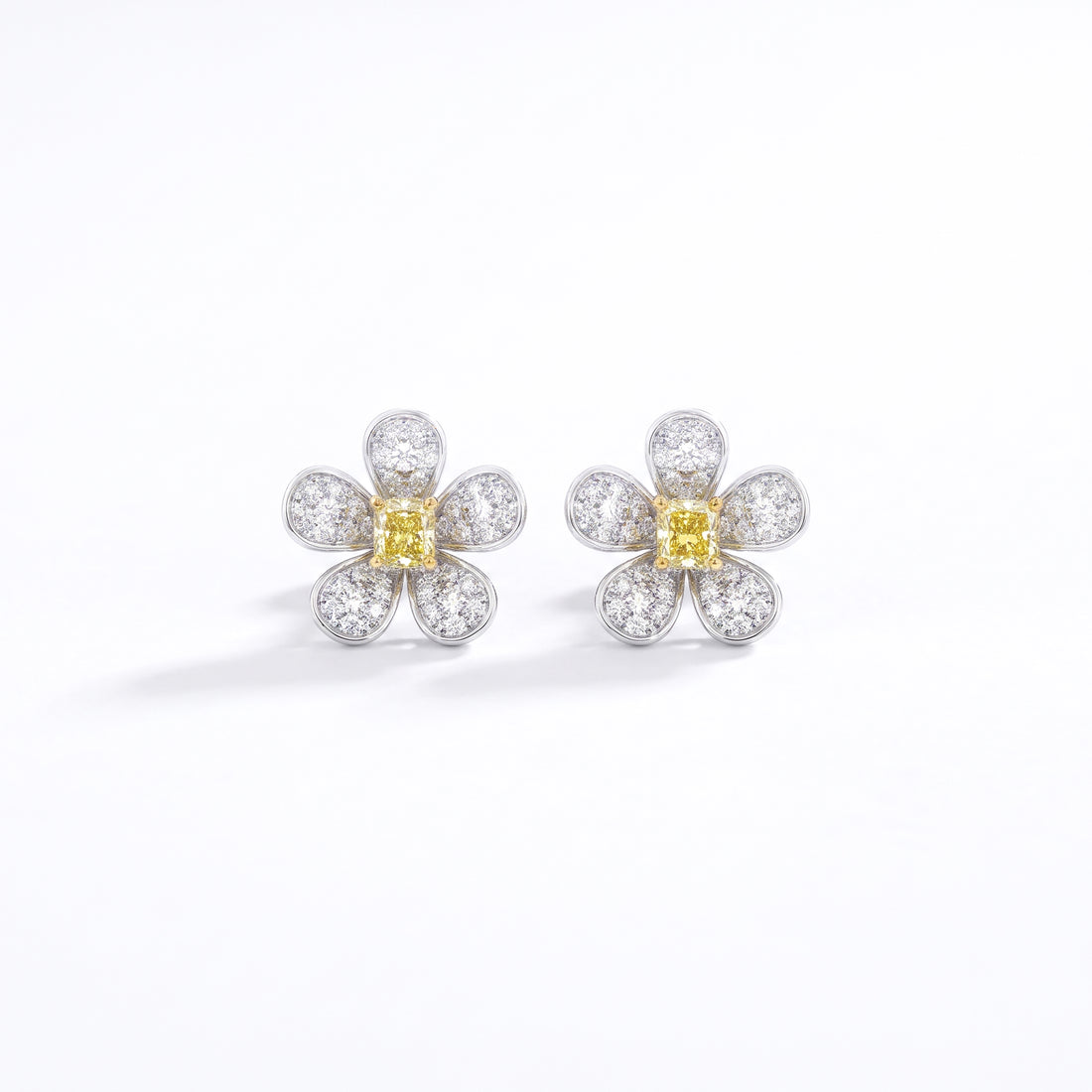 Yellow Diamond Center Flower Earrings