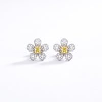 Yellow Diamond Center Flower Earrings