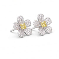 Yellow Diamond Center Flower Earrings
