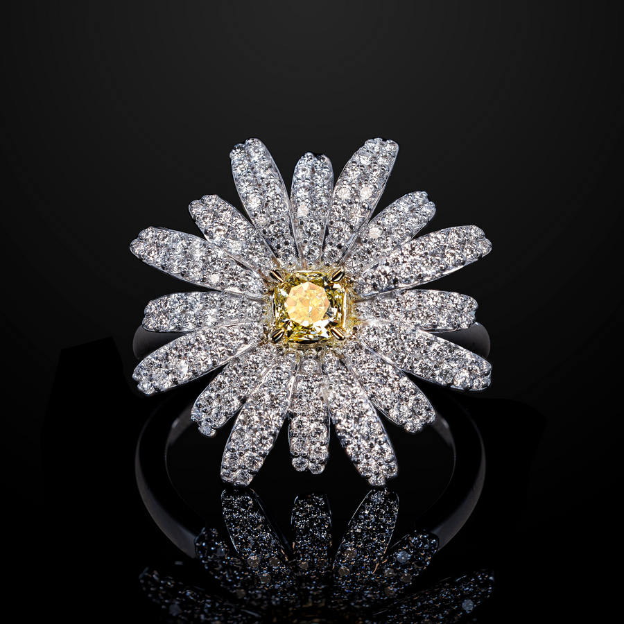 Yellow Diamond Flower Ring