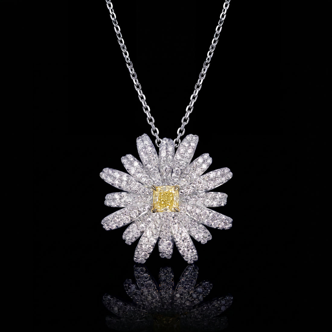 Yellow Diamond Flower Pendant Daisy