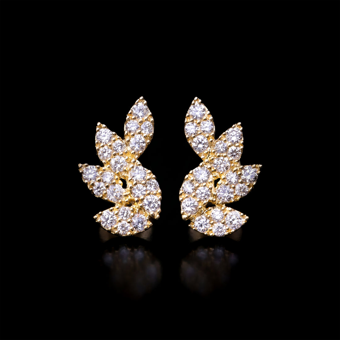 Pavé Diamond Leaf Earrings | Yellow Gold
