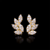 Pavé Diamond Leaf Earrings | Yellow Gold
