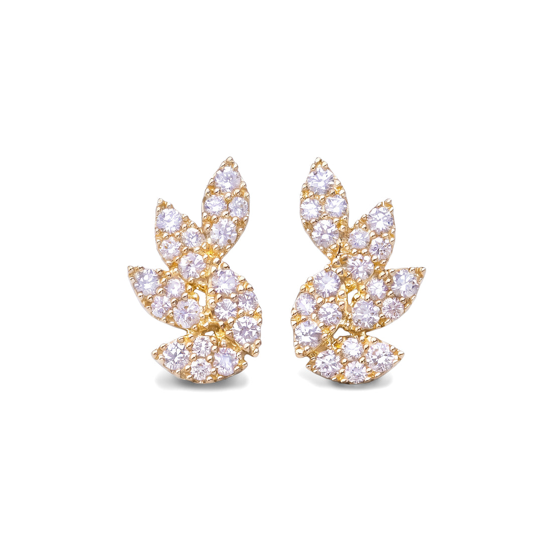 Pavé Diamond Leaf Earrings | Yellow Gold