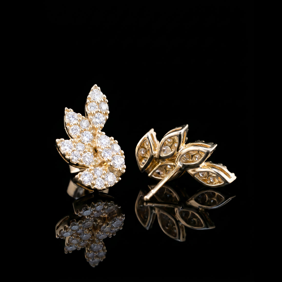 Pavé Diamond Leaf Earrings | Yellow Gold