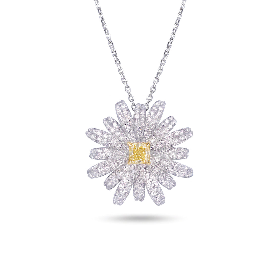 Yellow Diamond Daisy Flower Necklace
