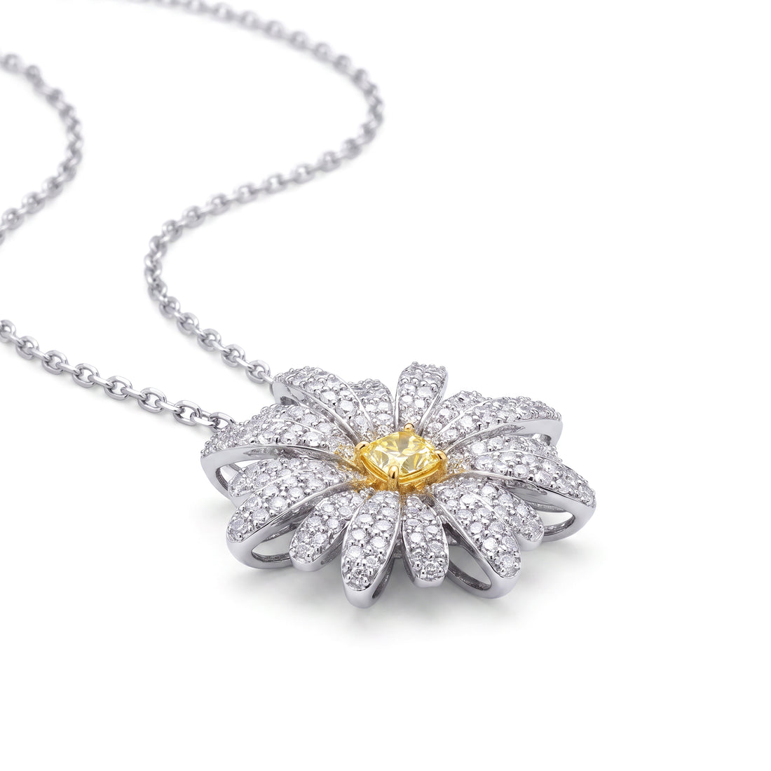 Yellow Diamond Daisy Flower Necklace