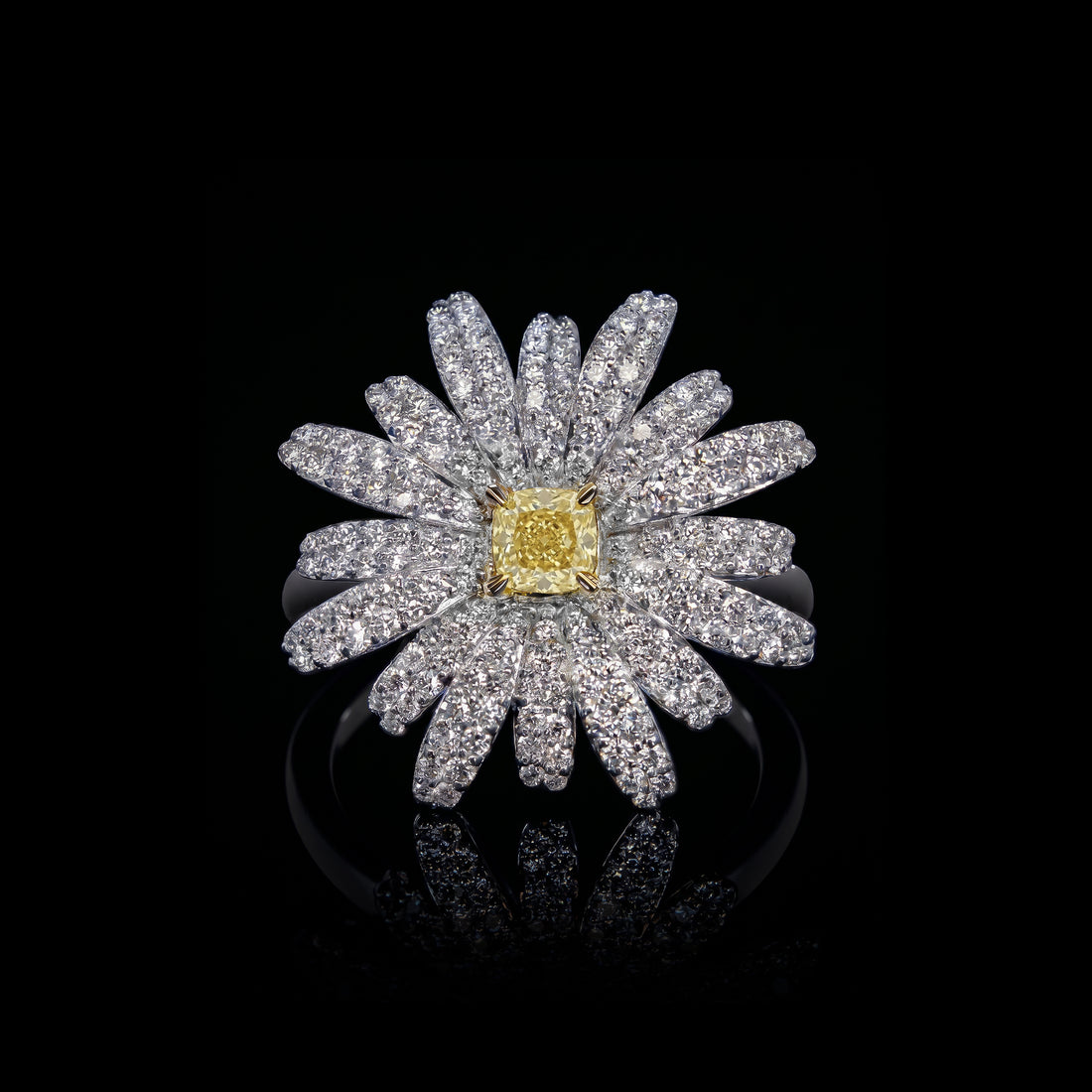 Yellow Diamond Daisy Flower Ring
