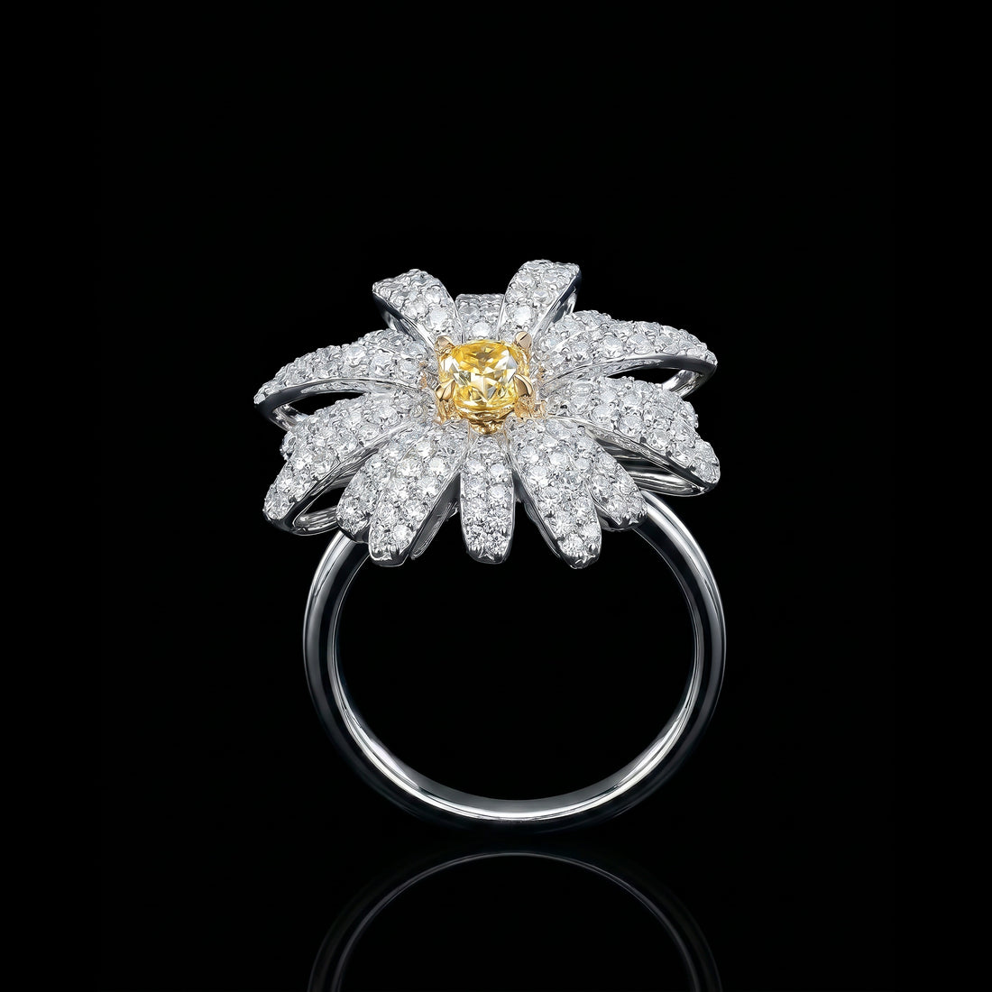 Yellow Diamond Daisy Flower Ring