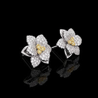 Yellow and White Diamond Flower Stud Earrings