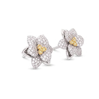 Yellow and White Diamond Flower Stud Earrings