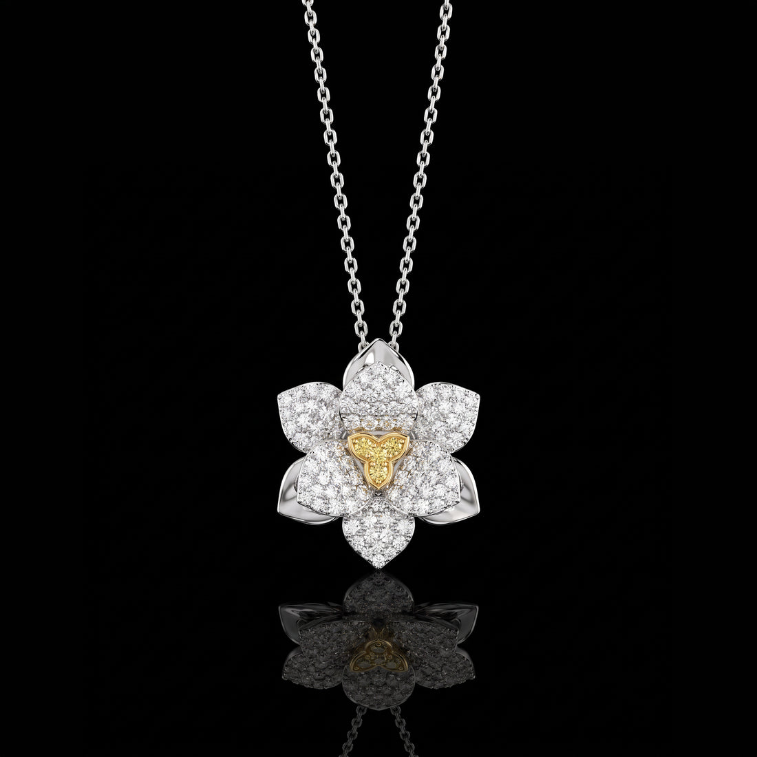 White and Yellow Diamond Flower Pendant